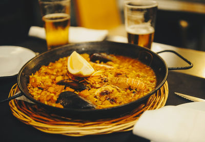 Close-up of food in container on table