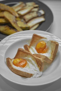 High angle view of breakfast served on table