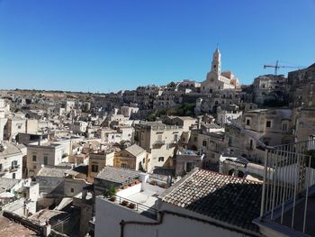 High angle view of townscape against clear sky