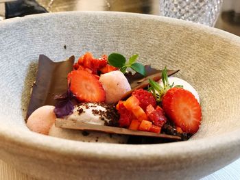 Close-up of seafood in plate on table