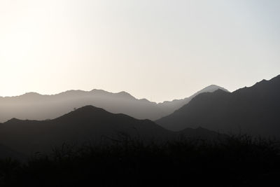 Scenic view of silhouette mountains against clear sky