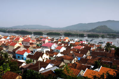 High angle view of townscape against sky