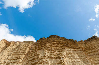 Low angle view of rock formations against sky