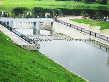 High angle view of dam on river
