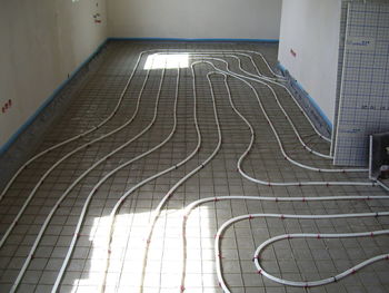 High angle view of empty tiled floor in building