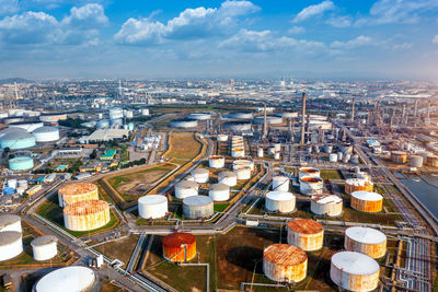 High angle view of townscape against sky