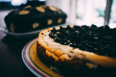 Close-up of cake in plate on table