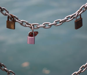 Close-up of padlocks on chain