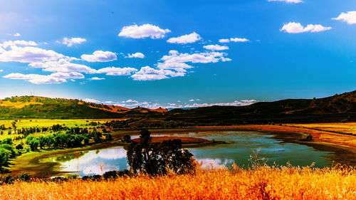 Scenic view of lake against sky