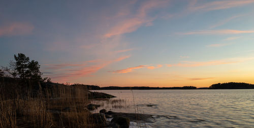 Scenic view to sea during sunset