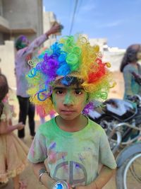 Portrait of cute little boy looking away