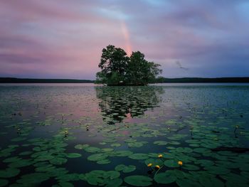 Scenic view of lake against cloudy sky