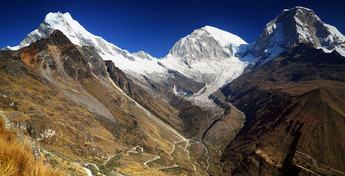 Majestic view of mountain peaks against clear sky