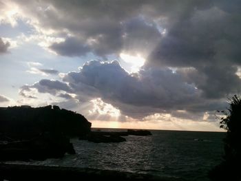 Scenic view of sea against dramatic sky