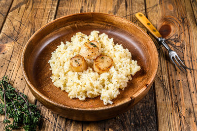 High angle view of food in bowl