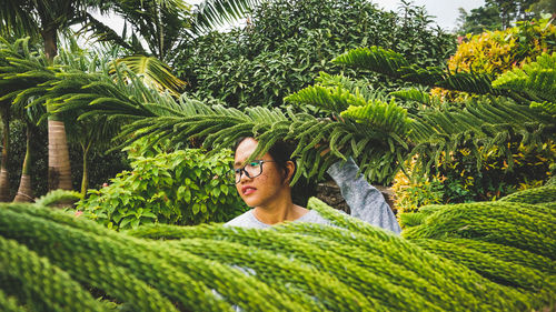 Young man with palm tree