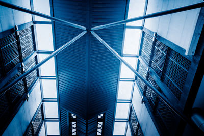 Low angle view of modern buildings against blue sky