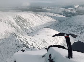 Scenic view of snowcapped mountains during winter