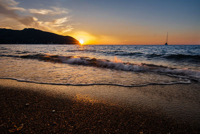 Scenic view of sea against sky during sunset