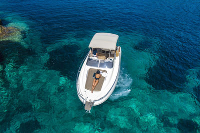 High angle view of boat in sea