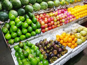 High angle view of fruits for sale in market