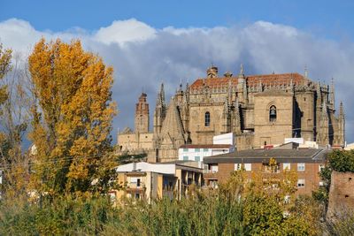 View of trees and buildings against sky