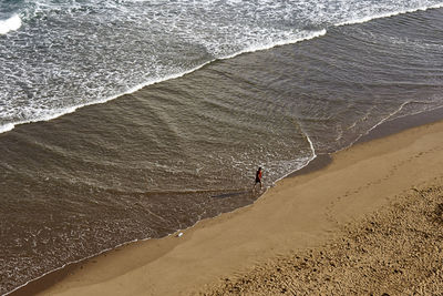 High angle view of man on beach