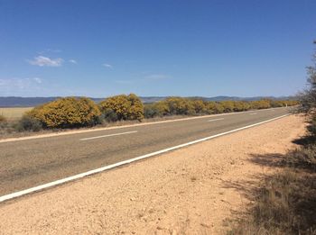 Road by trees against clear sky