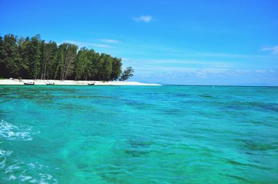 Scenic view of sea against blue sky