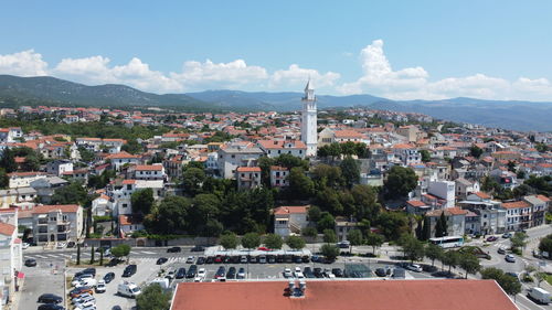 High angle view of townscape against sky