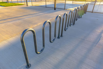 High angle view of empty railing on table