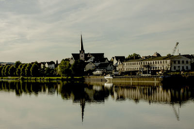 Reflection of buildings in lake