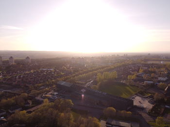 High angle view of buildings against sky