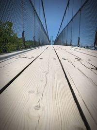 Surface level of bridge against clear sky