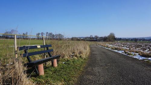 Scenic view of field against clear sky