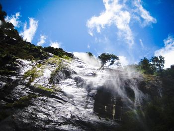 Low angle view of waterfall