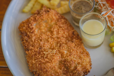 High angle view of breakfast served on table