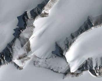 High angle view of snow covered land