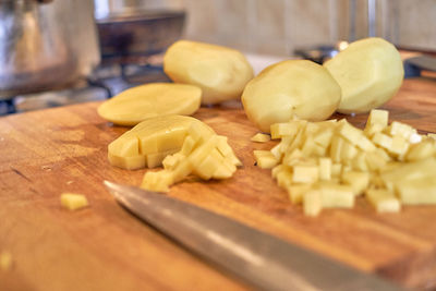 Close-up of chopped vegetables on cutting board