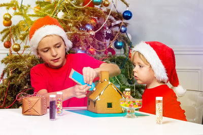 Portrait of smiling young woman with christmas decoration