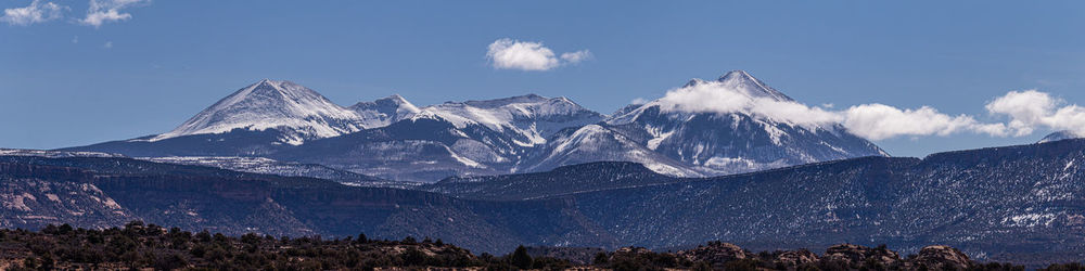 Scenic view of snowcapped mountains against sky