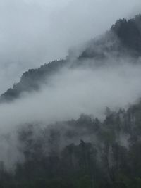 Scenic view of mountains in foggy weather