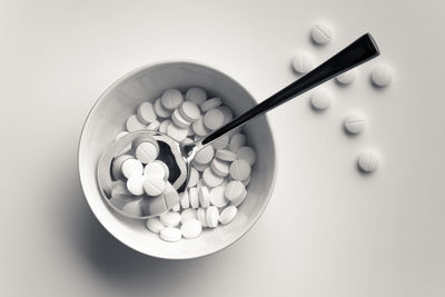 High angle view of eggs in bowl