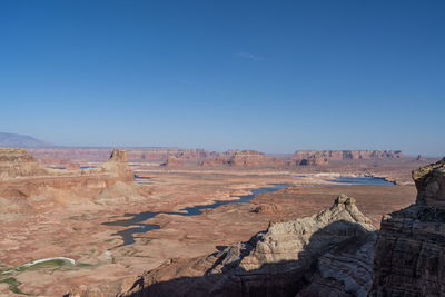 Scenic view of landscape against clear blue sky