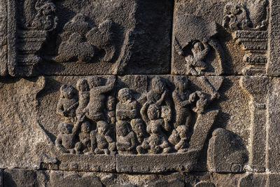 Close-up of human sculpture against wall