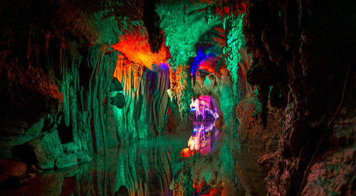 Multi colored water in cave