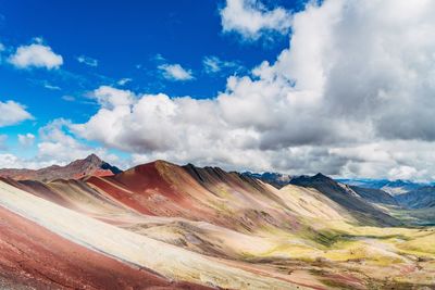 Scenic view of mountains against cloudy sky