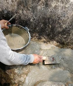 High angle view of woman preparing food