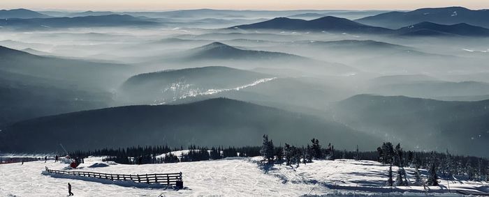 Scenic view of snow covered mountains against sky