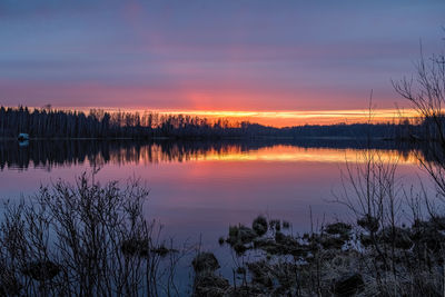 Scenic view of lake against sky during sunset